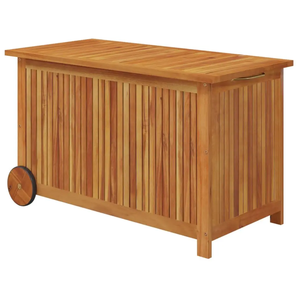 Medium Acacia Wood Patio Storage Box Wheels 35.4x19.7x22.8 Inches