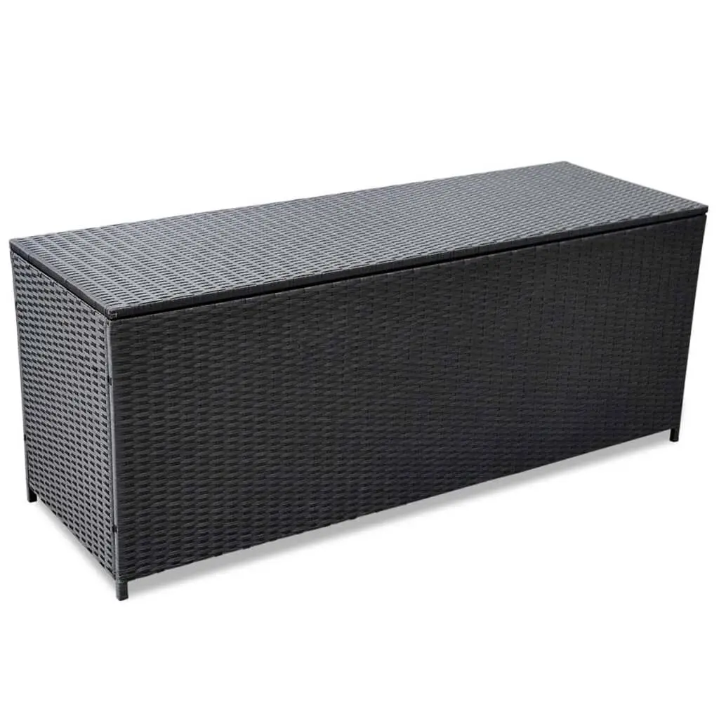 Patio Storage Box Black 59x19.7x23.6 Inches Poly Rattan Outdoor Furniture