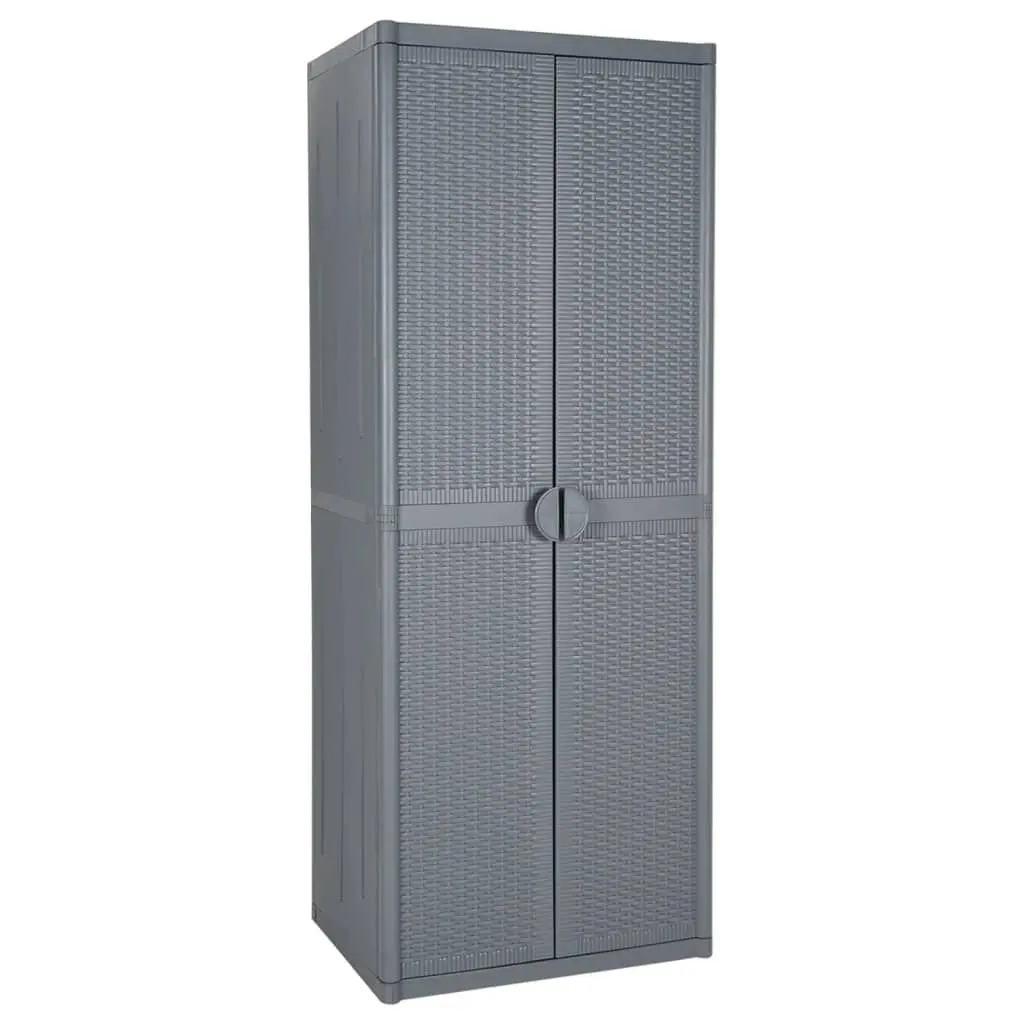 Garden Storage Cabinet Gray 25.6x17.7x67.7 Inches PP Rattan Outdoor Organizer