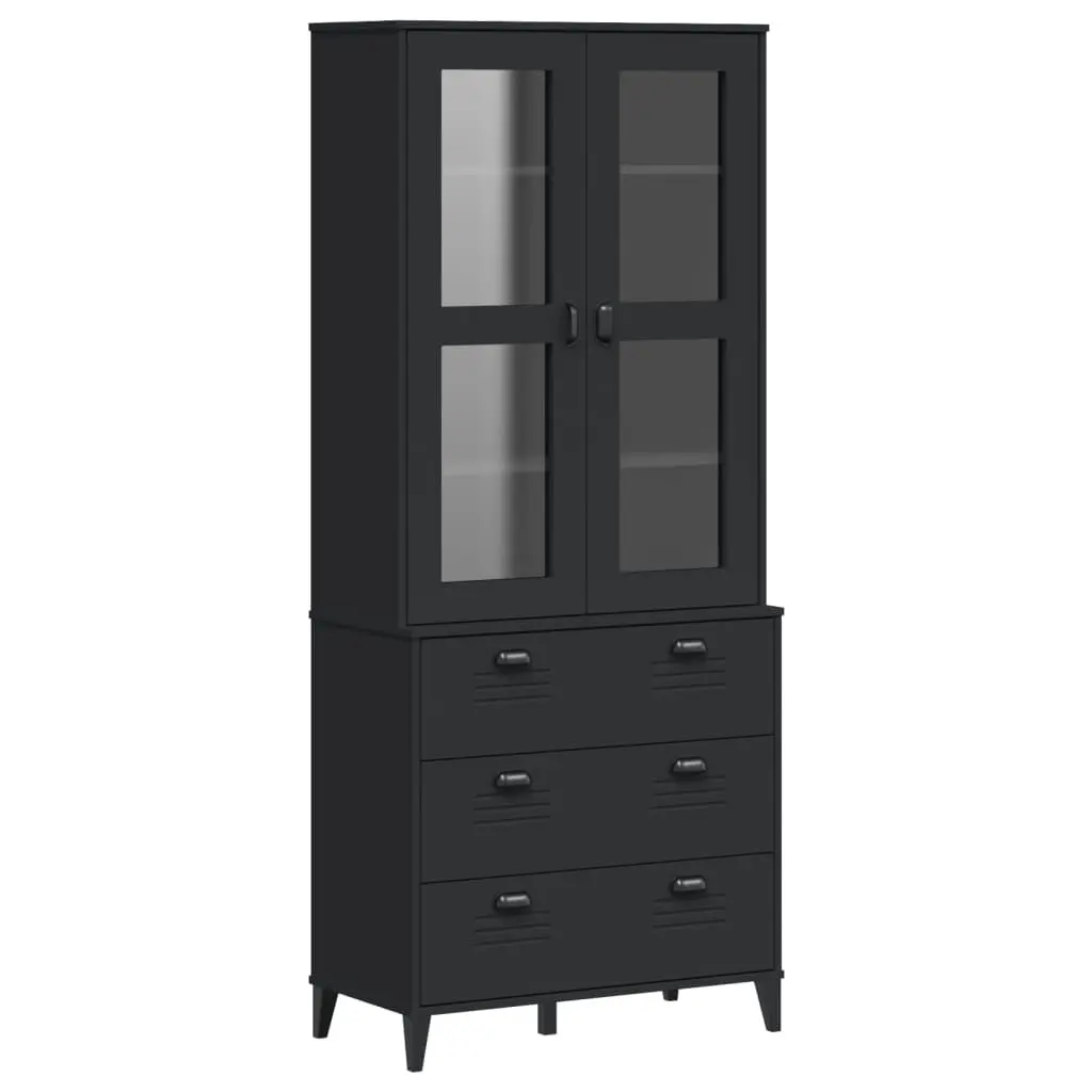 Highboard VIKEN Black 31.5x15.7x74.8 Inches Solid Wood Pine Storage Cabinet