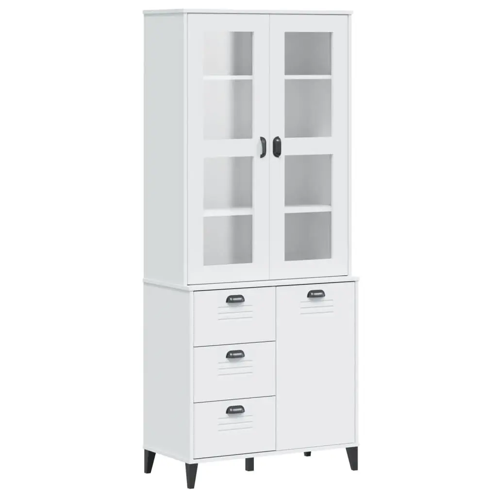 Highboard VIKEN White 31.5x15.7x74.8 Inches Solid Wood Pine Storage Cabinet