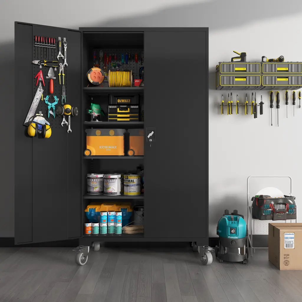 Enhanced Wide 39.37 Inch & Depth 19.69 Inch Metallic Storage Cabinet 72 Inches Tall rnb