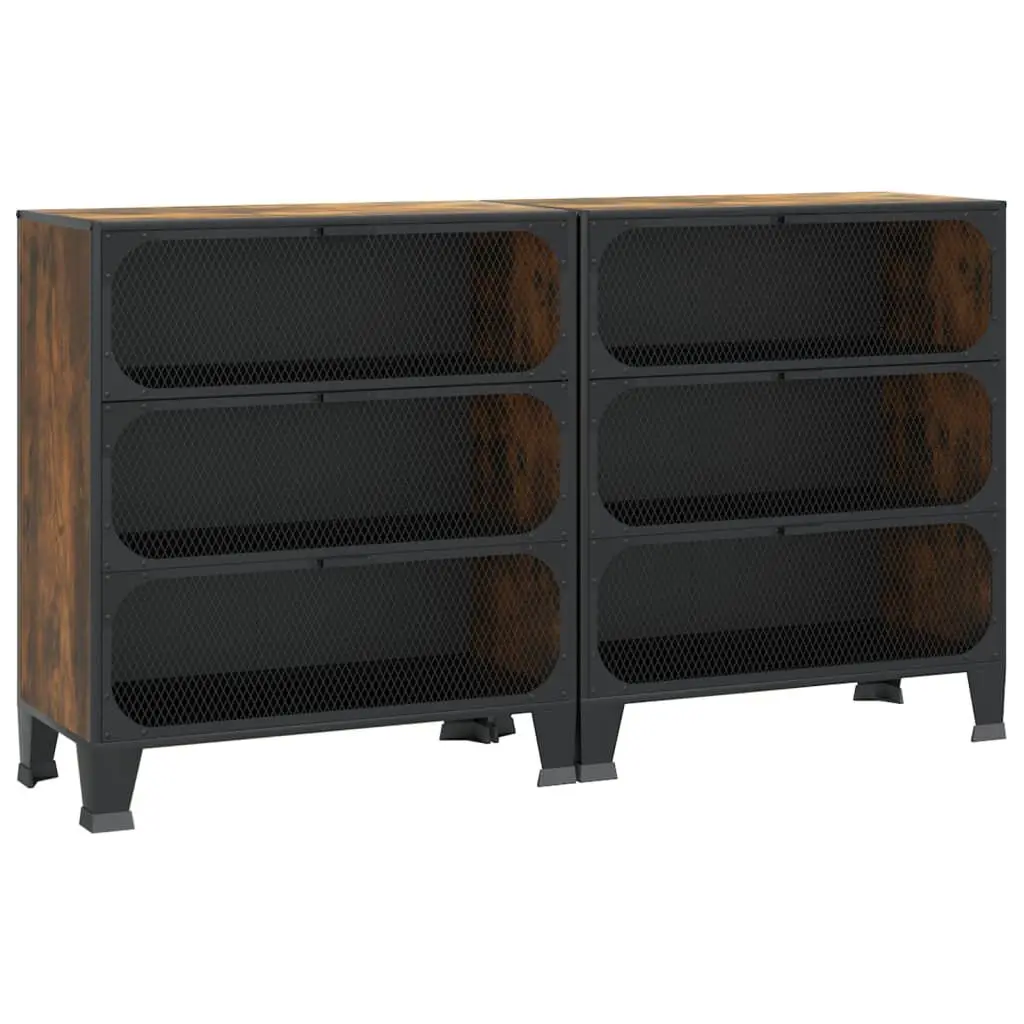 Storage Cabinets 2 pcs Rustic Brown 28.3x14.2x32.3 Inches Metal and MDF