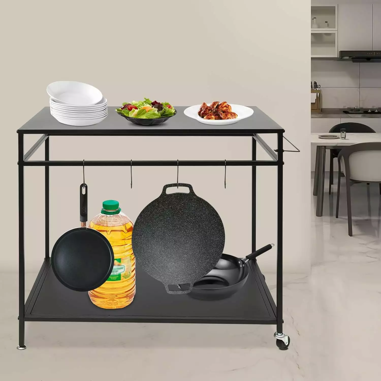 Miumaeov Outdoor Grill Cart Double-Shelf Movable Cooking Table Storage and Spice Rack Kitchen BBQ Food Prep Table