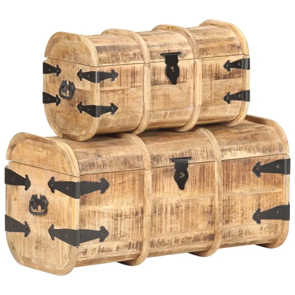 Storage Chests 2 Pieces Solid Mango Wood Decorative Trunks