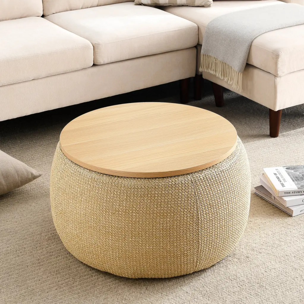 Round Storage Ottoman 2 1 Function End Table and Ottoman chuangyuan smart home