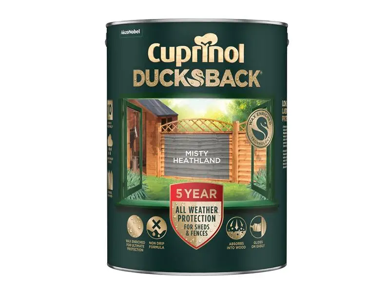 Cuprinol Ducksback 5 Year Sealed Sheds & Fences Misty Heathland 5 litre