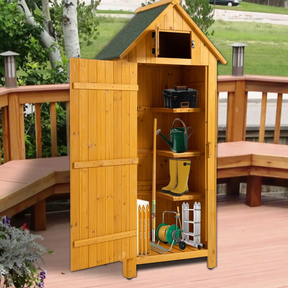 Outdoor Storage Cabinet Tool Shed Timber Garden Shed - Natural Heavy Duty Floor