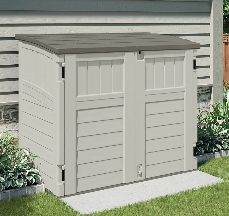 Suncast Stow-Away BMS2500 Storage Shed, 34 cu-ft Capacity, 4 ft 5 W, 2 ft 8-1/4 D, 3 ft 9-1/2 H, Resin