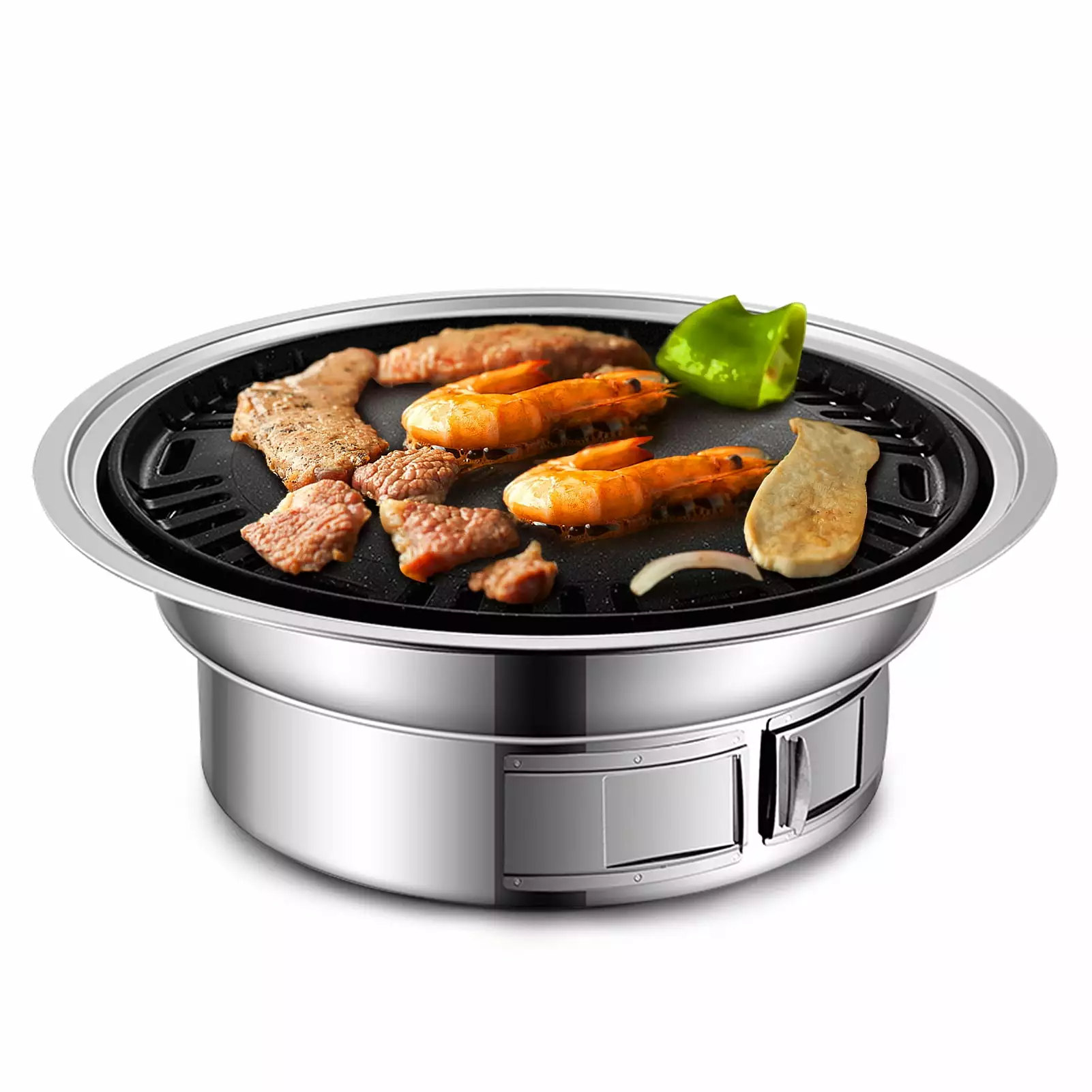 Andoer Stainless Steel BBQ Charcoal Grill Non-stick Korean Barbecue Camping Cooking