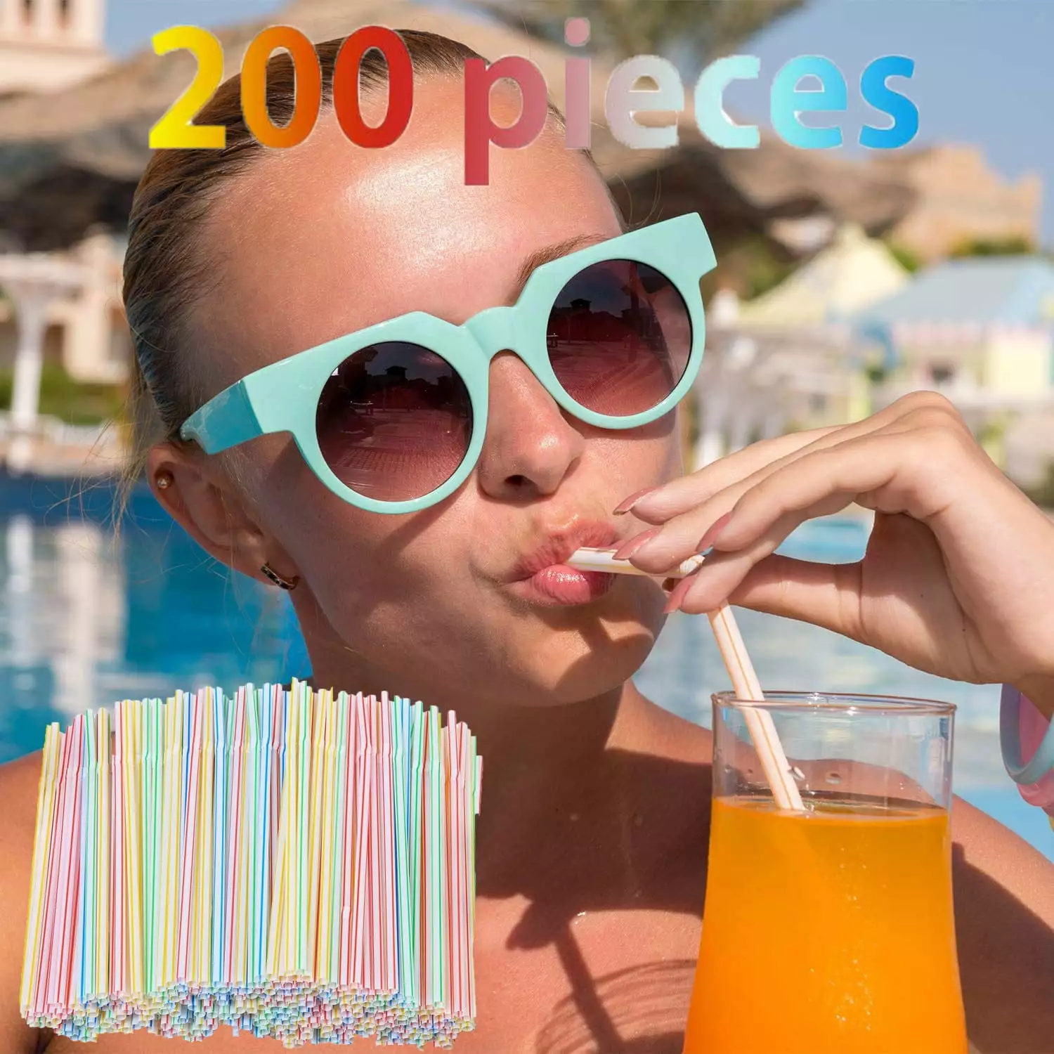 200 Plastic Drinking Straws 8 Inches Long Multi-Colored Striped Bendable Kitchen Tool