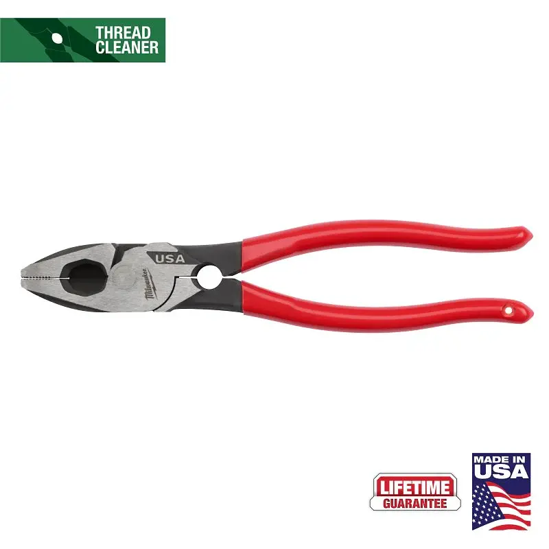 Milwaukee MT500T Lineman's Pliers Thread Cleaner, 9.22 OAL, 1.39 Jaw Opening, Cherry Handle
