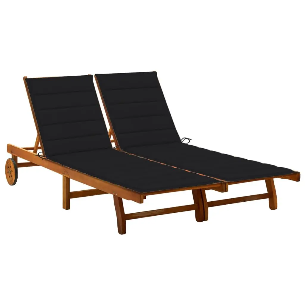 2-Person Patio Sun Lounger Cushions Solid Acacia Wood Outdoor Furniture