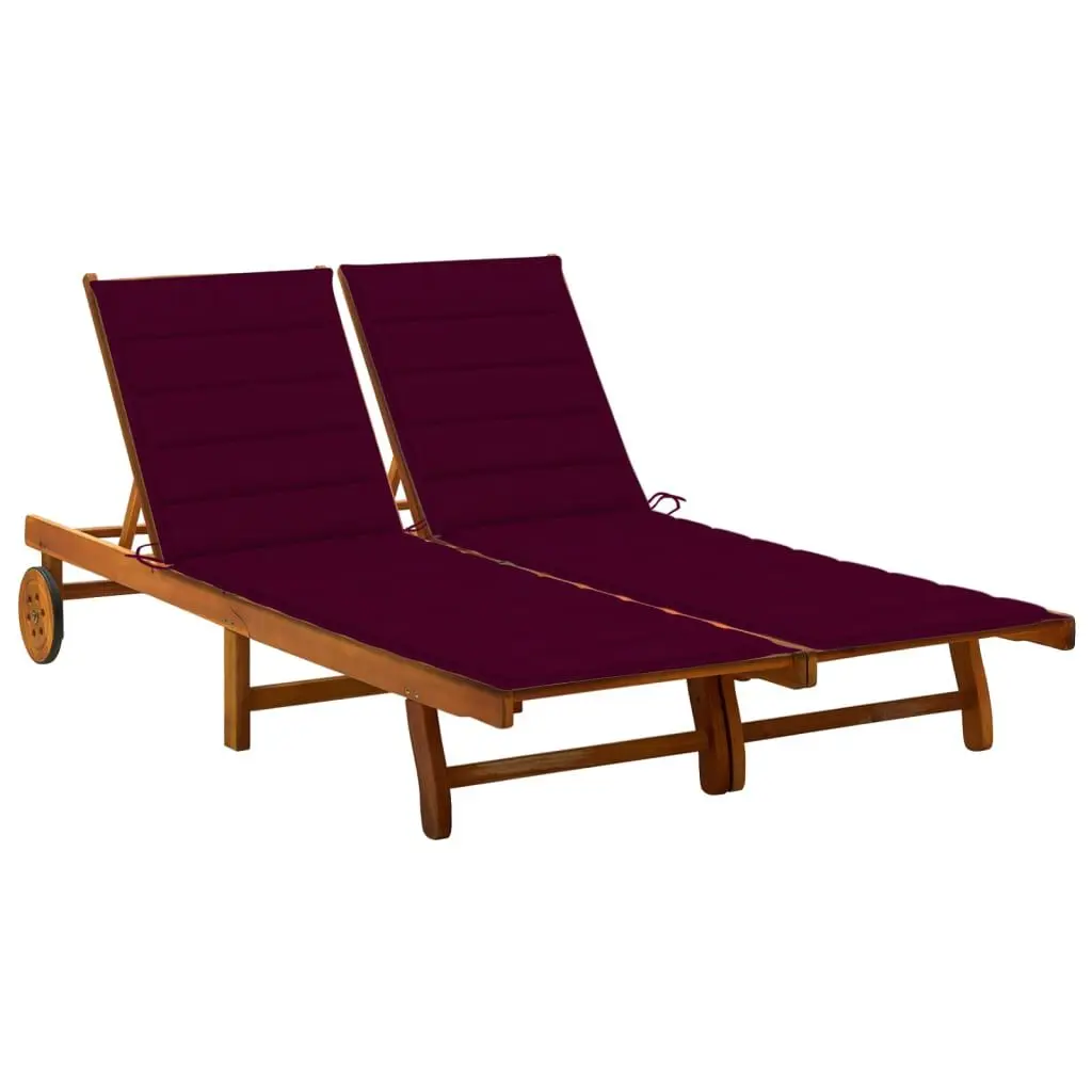 2-Person Patio Sun Lounger Cushions Solid Wood Acacia Outdoor Chair