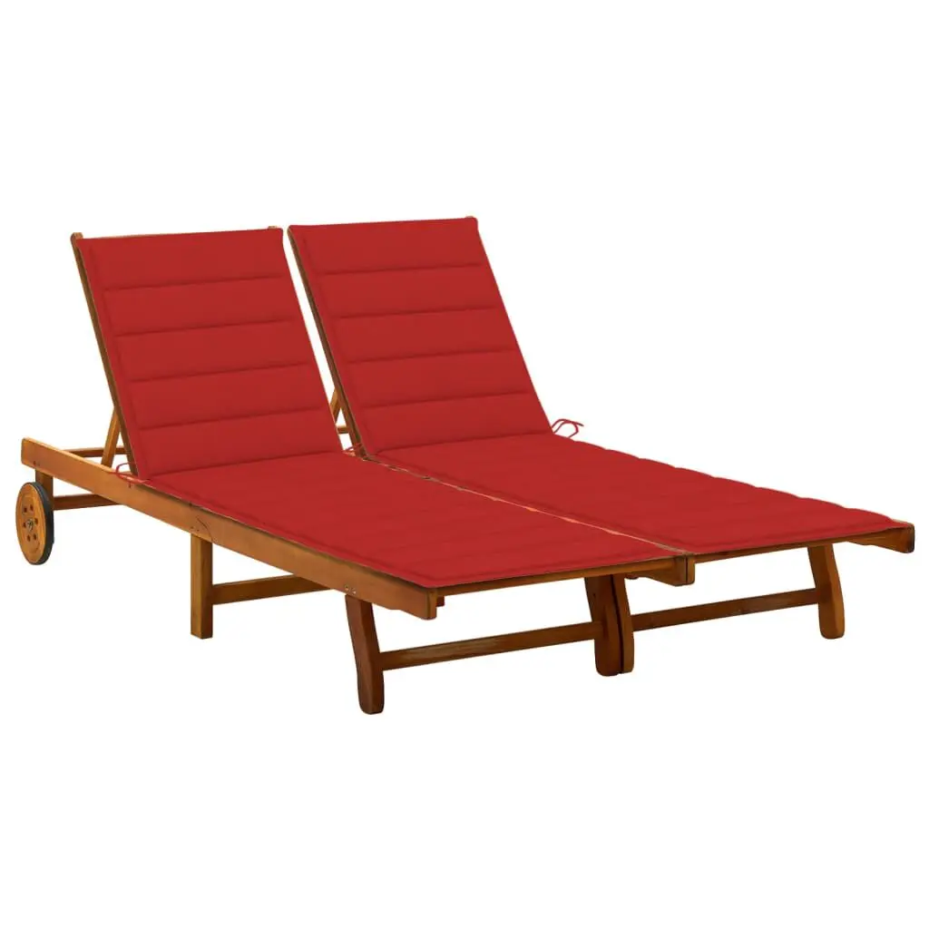2-Person Patio Sun Lounger Cushions Solid Acacia Wood Outdoor Furniture