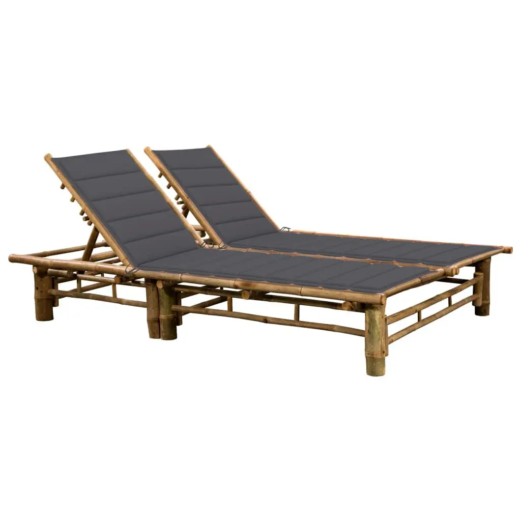 2-Person Sun Lounger Cushions Bamboo Outdoor Patio Furniture