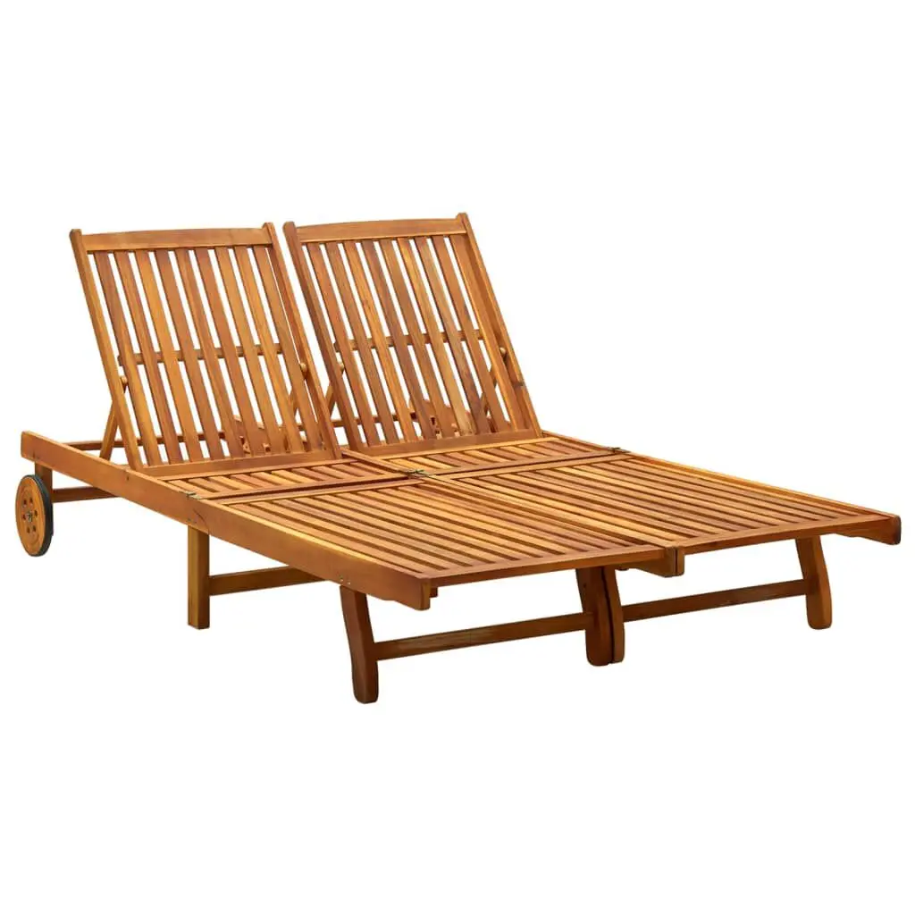 2-Person Sun Lounger Solid Acacia Wood Outdoor Patio Furniture