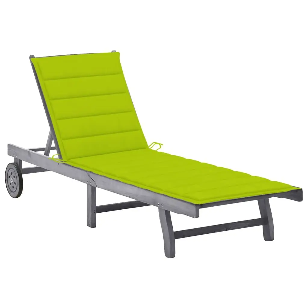 Gray Solid Acacia Wood Patio Sun Lounger Cushion Outdoor Relaxation