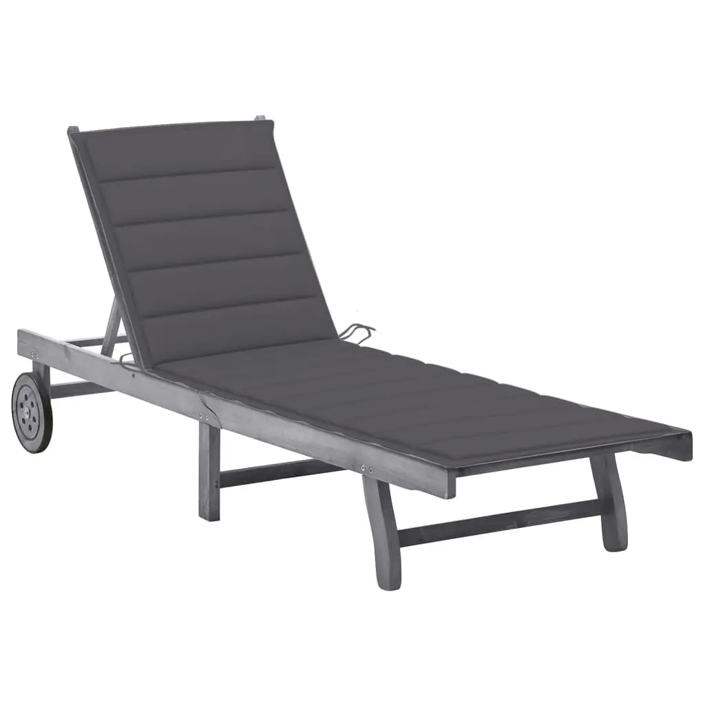 Patio Sun Lounger Cushion Gray Solid Acacia Wood Outdoor Comfort