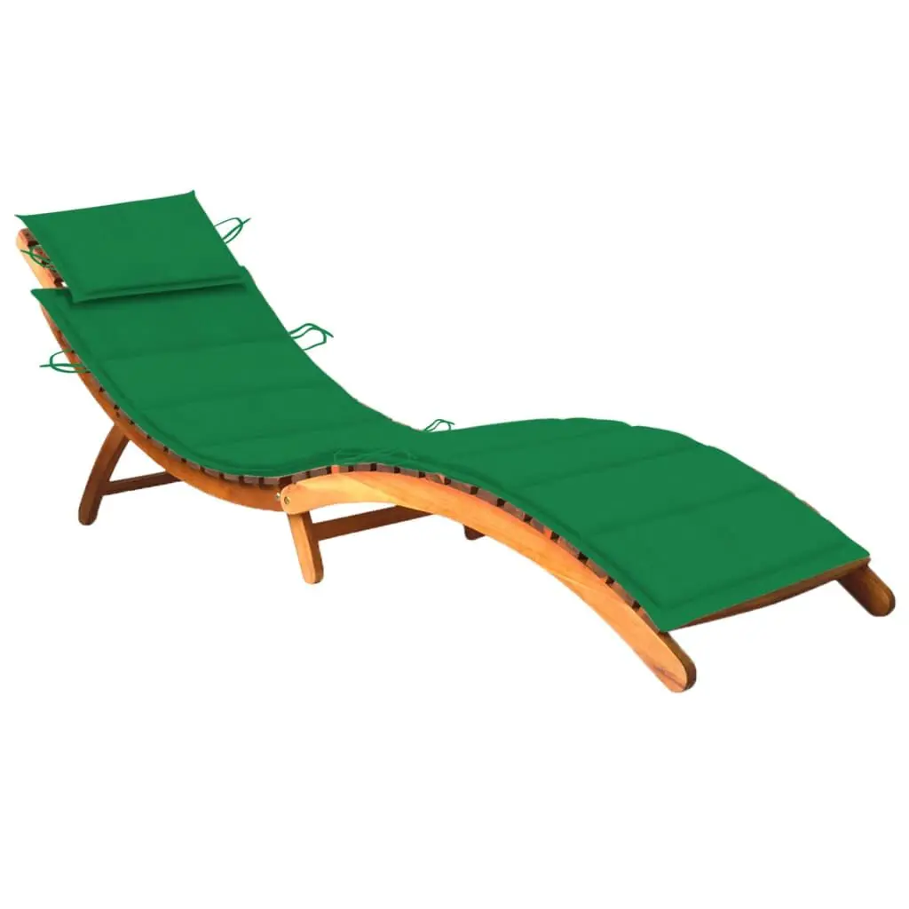 Patio Sun Lounger Cushion Solid Acacia Wood Adjustable Outdoor Lounge Chair