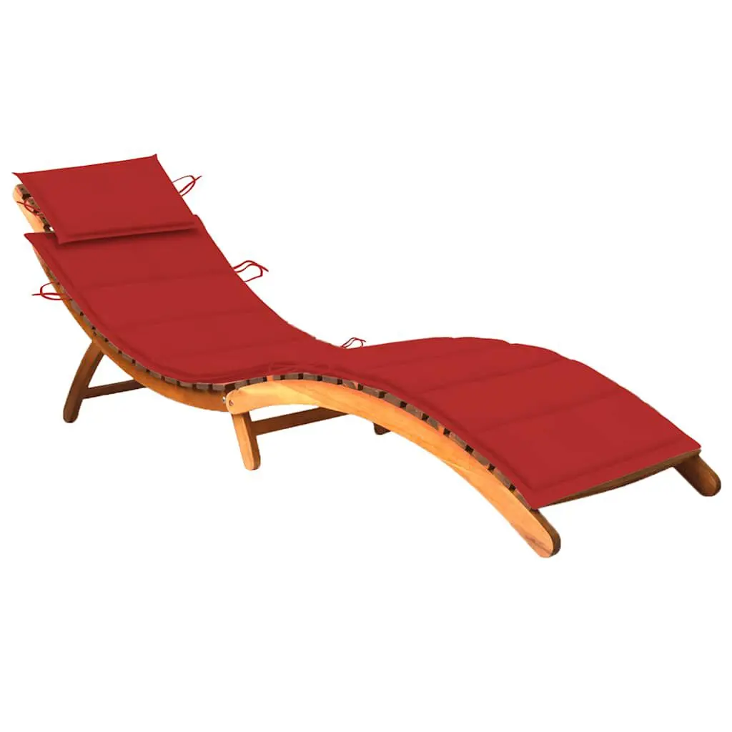 Patio Sun Lounger Cushion Solid Acacia Wood Outdoor Furniture