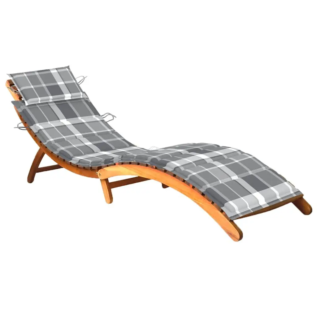 Patio Sun Lounger Cushion Solid Acacia Wood Outdoor Chaise Lounge