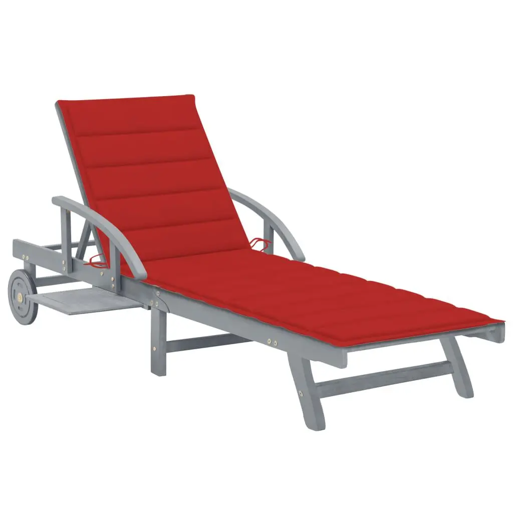 Patio Sun Lounger Cushion Solid Acacia Wood Outdoor Lounge Chair