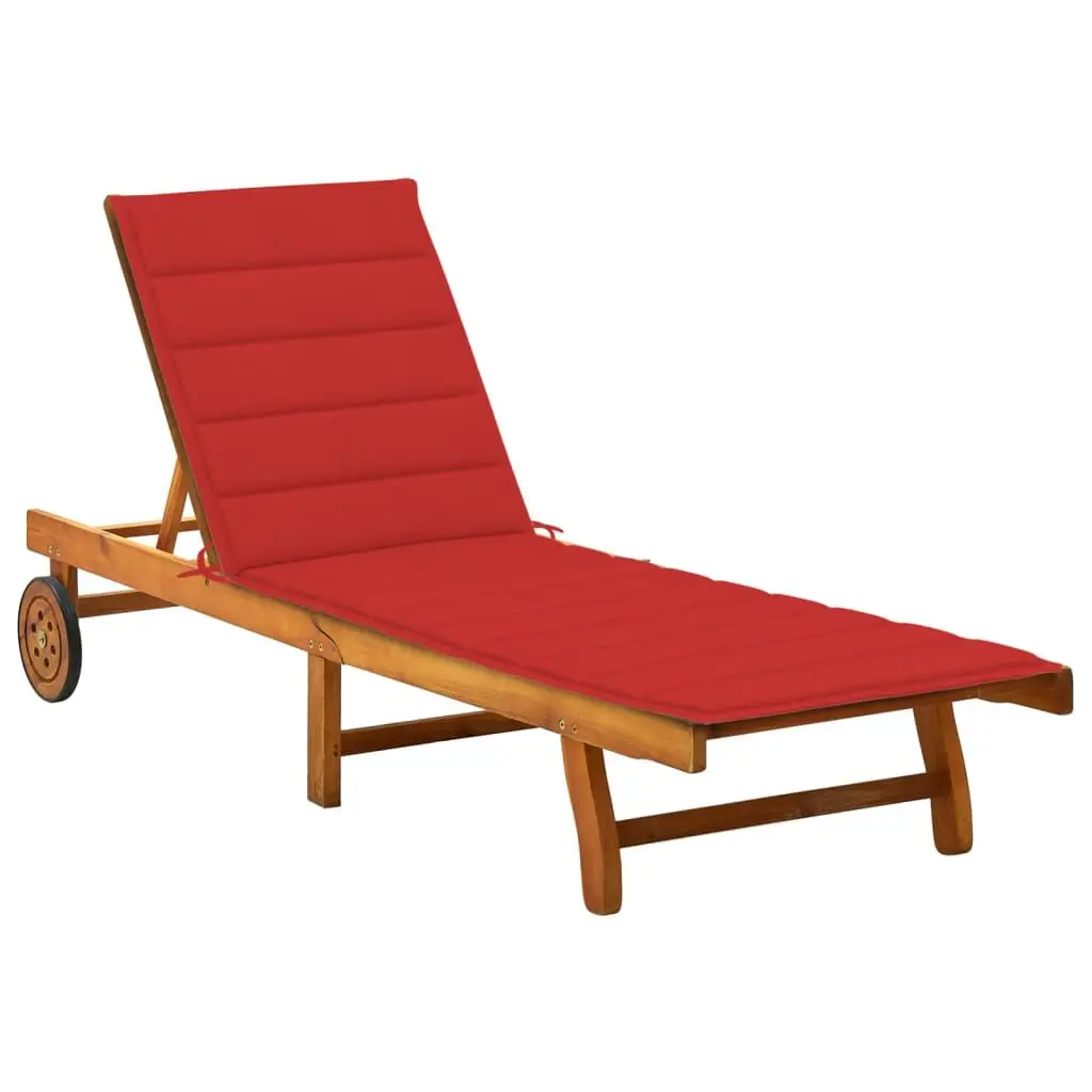 Patio Sun Lounger Cushion Solid Acacia Wood Outdoor Furniture