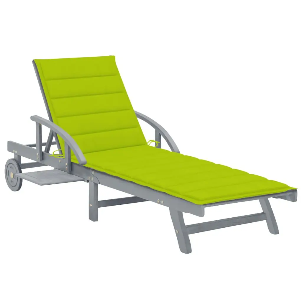 Patio Sun Lounger Cushion Solid Acacia Wood Outdoor Chaise Lounge