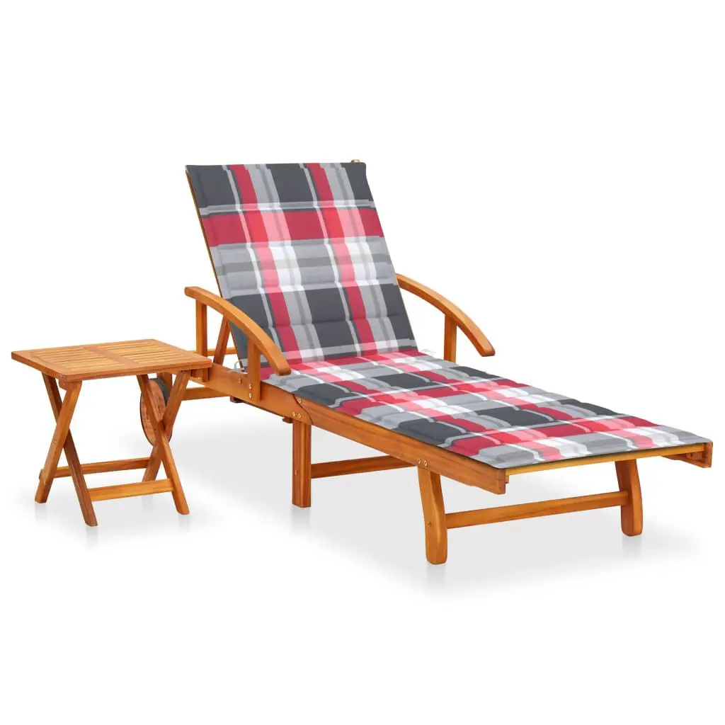 Patio Sun Lounger Table and Cushion Solid Acacia Wood Outdoor Furniture