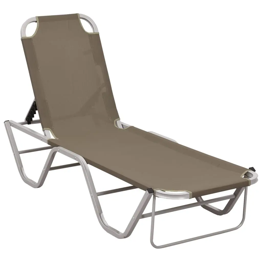 Sun Lounger Aluminum Frame Textilene Fabric Taupe Outdoor Recliner