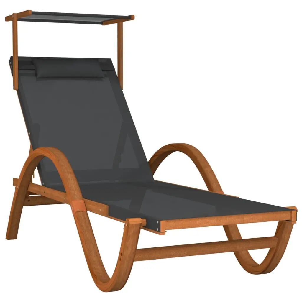 Sun Lounger Canopy Gray Textilene and Solid Wood Poplar Outdoor Relaxation