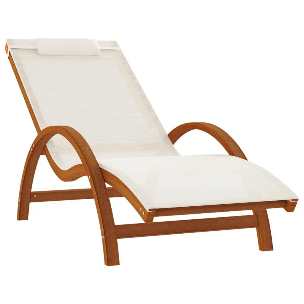 Sun Lounger Pillow White Textilene and Solid Wood Poplar Outdoor Furniture