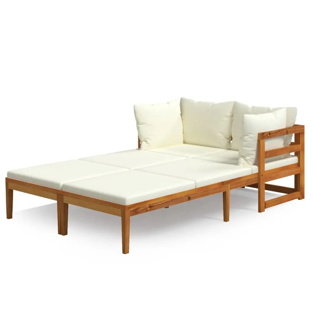 Sun Loungers Cream White Cushions 2 pcs Acacia Wood Outdoor Lounge Chairs