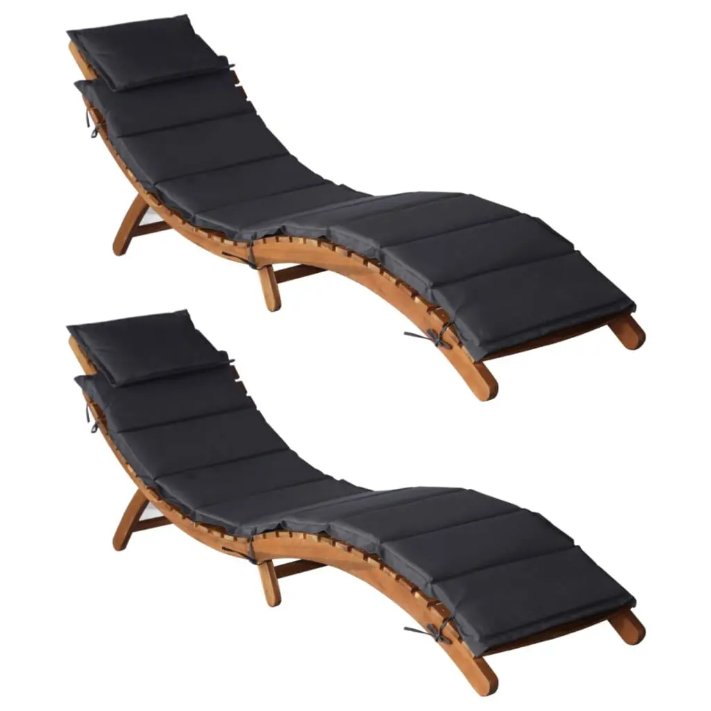 Sun Loungers Cushions 2 Piece Set Dark Gray Solid Wood Acacia