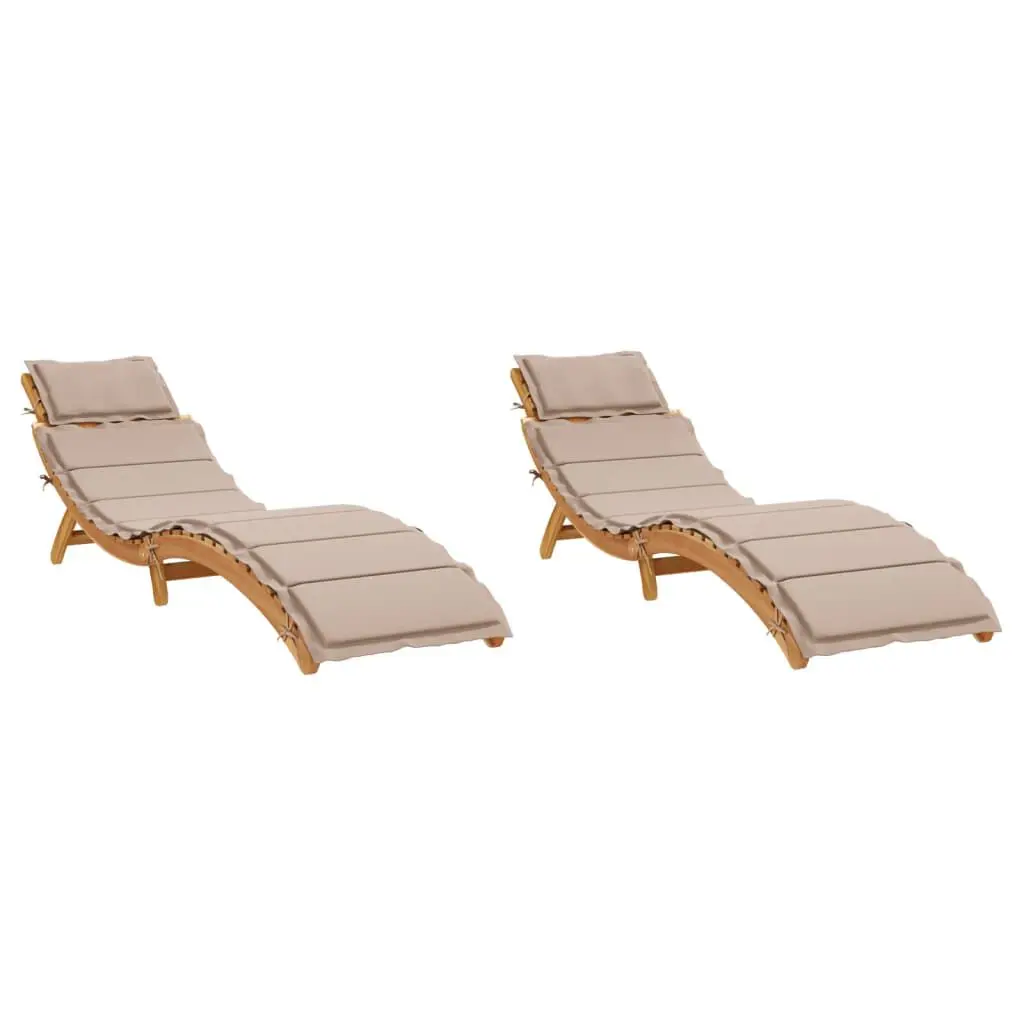Sun Loungers Cushions 2 Piece Set Taupe Solid Wood Acacia