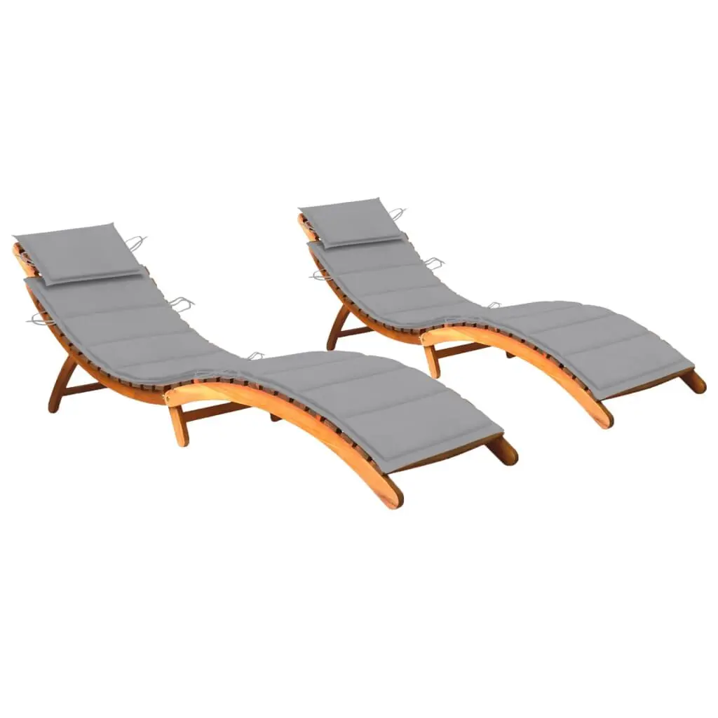 Sun Loungers 2 pcs Cushions Solid Acacia Wood Poolside Chairs