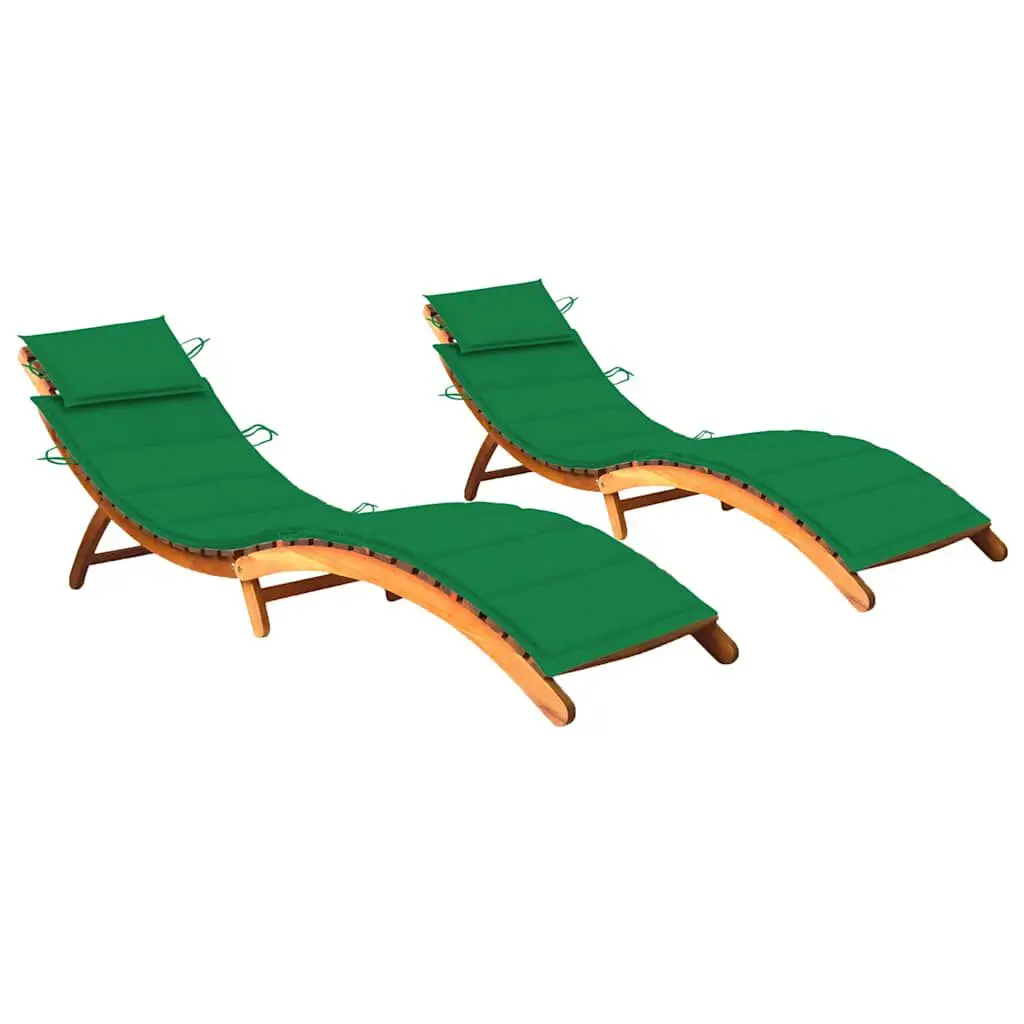 Sun Loungers 2 pcs Set Cushions Solid Acacia Wood Outdoor Patio Furniture