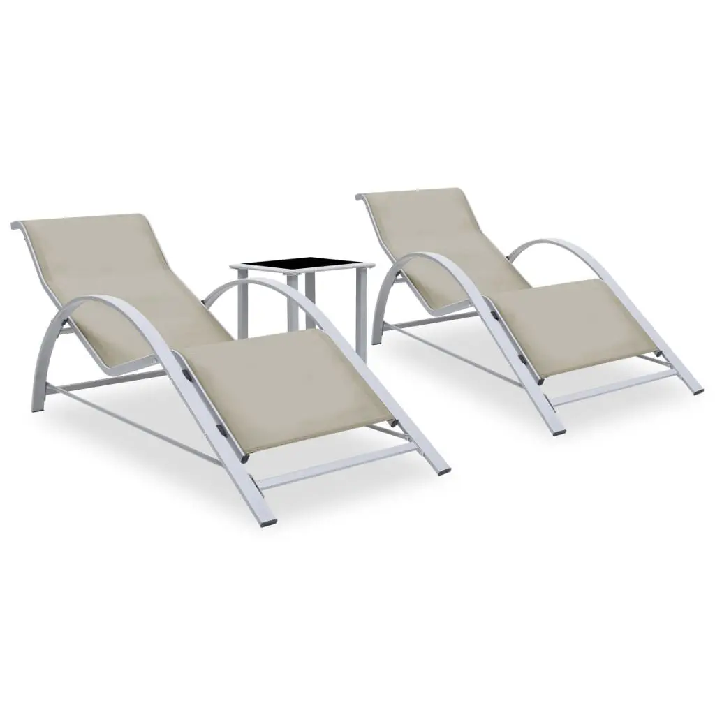 Sun Loungers 2 pcs Table Aluminum Cream Outdoor Furniture