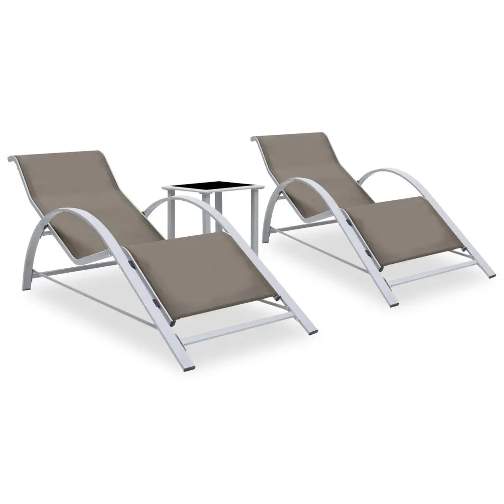 Sun Loungers 2 pcs Table Aluminum Taupe Outdoor Relaxation