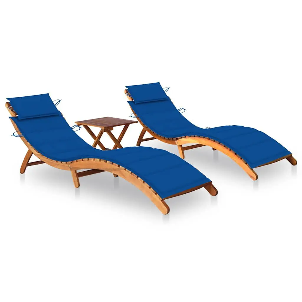 Sun Loungers 2 pcs Table and Cushions Solid Acacia Wood Outdoor