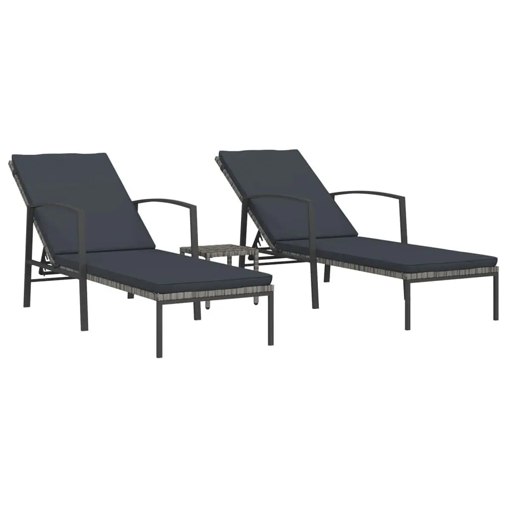 Sun Loungers 2 pcs Table Poly Rattan Gray Outdoor Relaxation Set