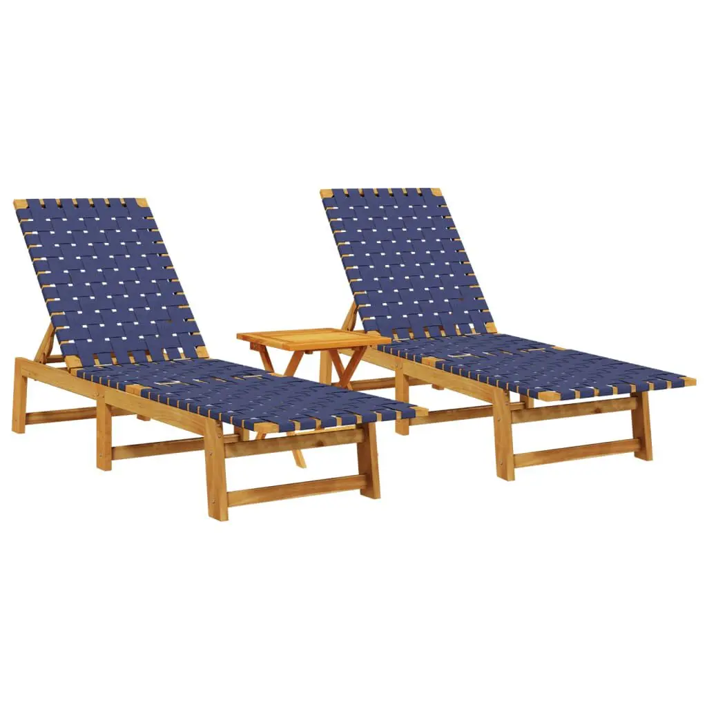 Sun Loungers 2 Pieces Table Dark Blue Solid Wood Acacia Outdoor Furniture