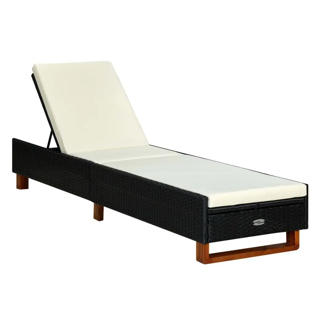 Sunbed Cushion Black Poly Rattan Outdoor Lounger