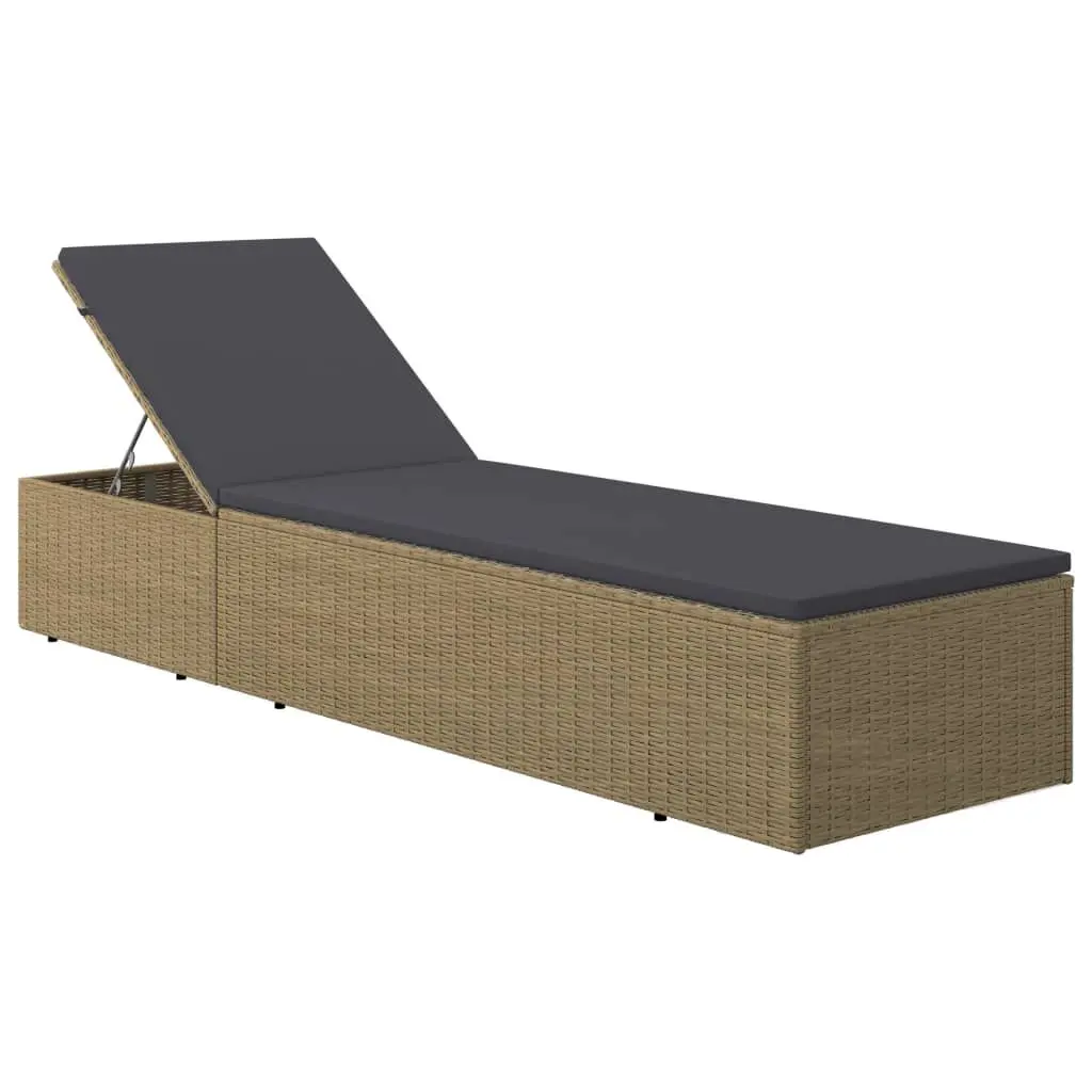 Sunlounger Poly Rattan Brown and Dark Gray Outdoor Recliner