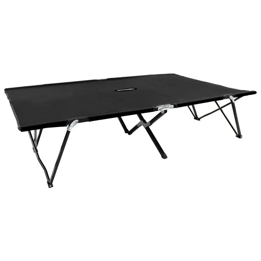 Two Person Folding Sun Lounger Black Steel Outdoor Double Chaise Lounge