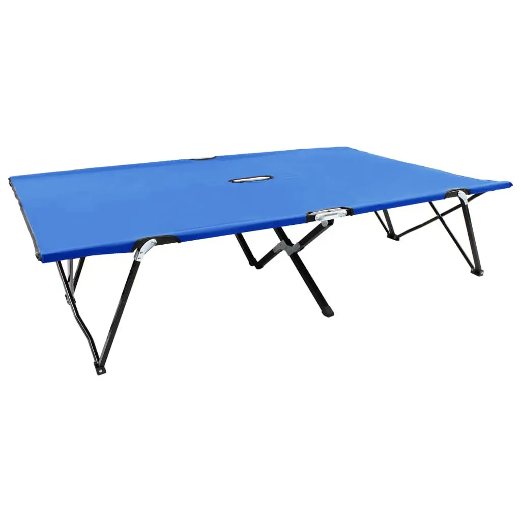 Two Person Folding Sun Lounger Blue Steel Outdoor Poolside Recliner