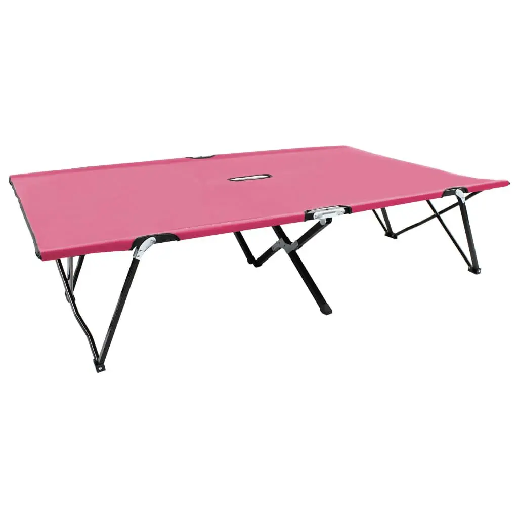 Two Person Folding Sun Lounger Pink Steel Outdoor Relaxation