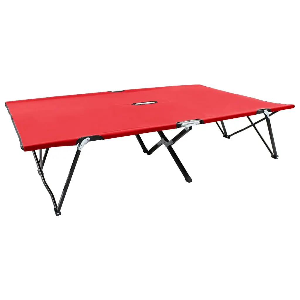 Two Person Folding Sun Lounger Red Steel Outdoor Recliner