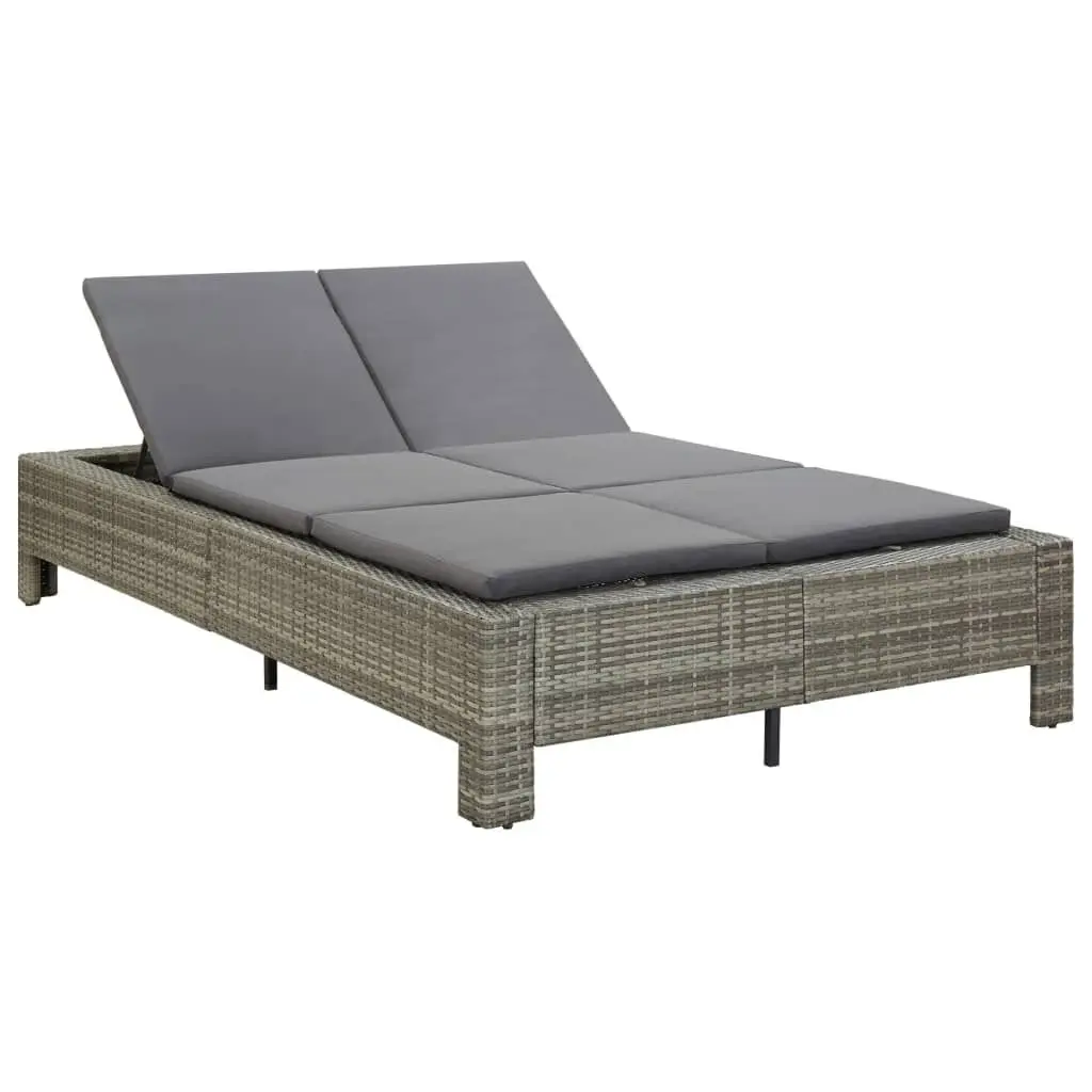 2-Person Sunbed Cushion Gray Poly Rattan Outdoor Relaxation